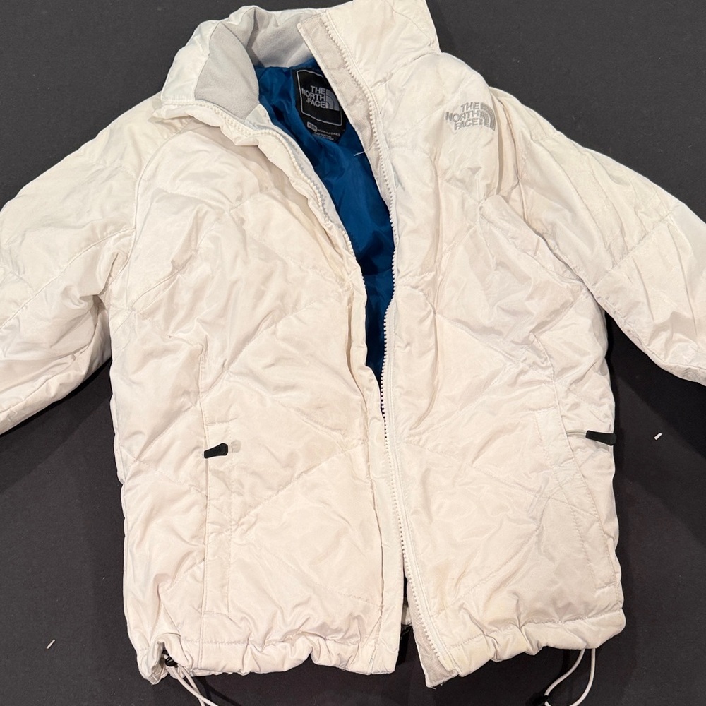 The North Face Cream Puffer Jacket with Blue Interior